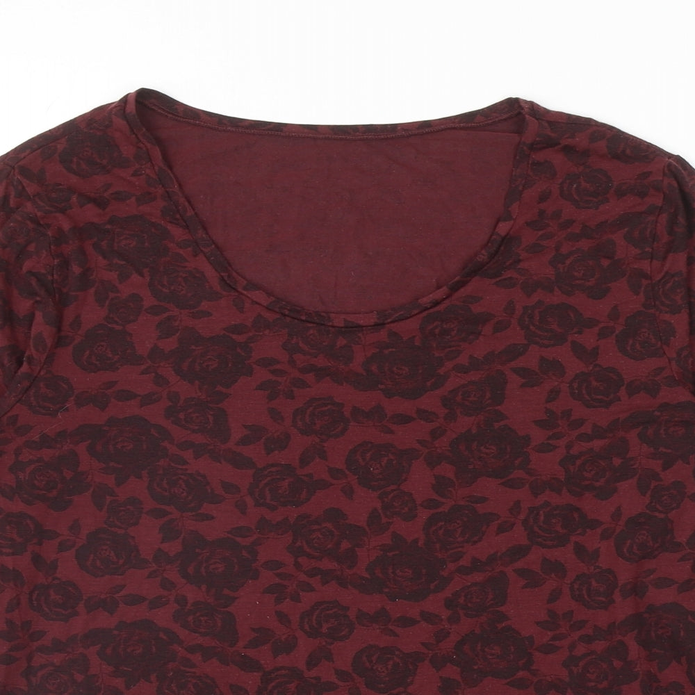 Marks and Spencer Womens Red Floral Acrylic Basic T-Shirt Size 20 Scoop Neck