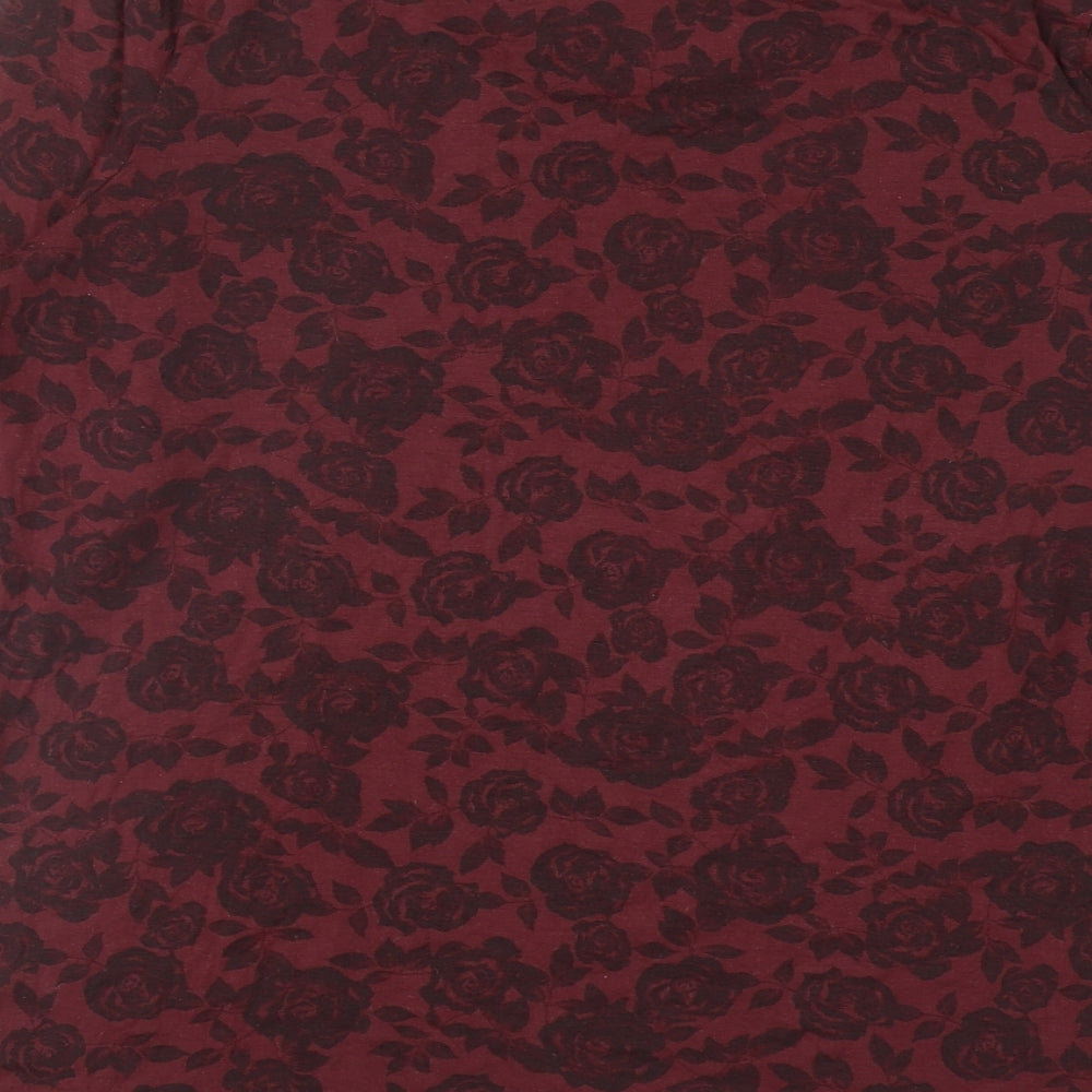 Marks and Spencer Womens Red Floral Acrylic Basic T-Shirt Size 20 Scoop Neck