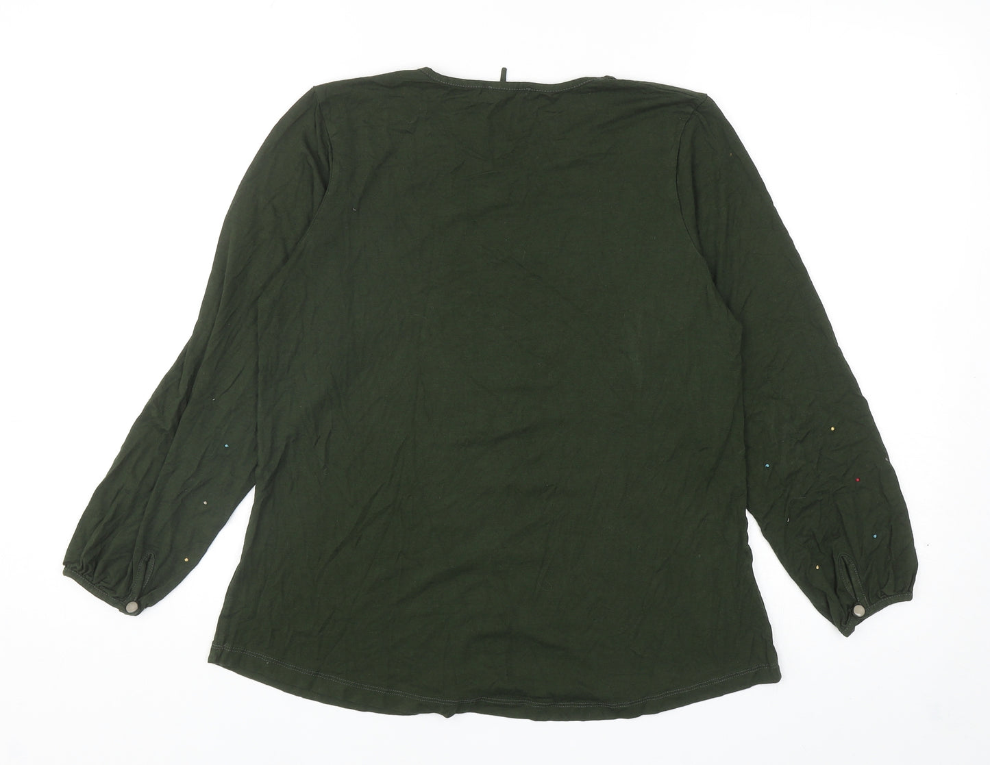 Ercil Womens Green Viscose Basic T-Shirt Size L Round Neck