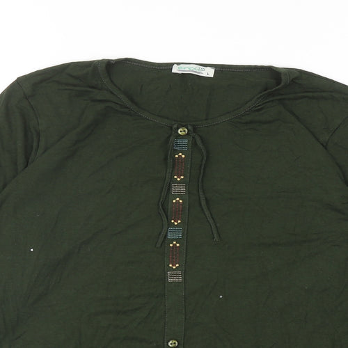 Ercil Womens Green Viscose Basic T-Shirt Size L Round Neck