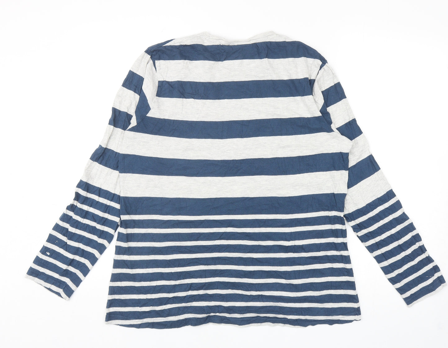 TOG24 Womens Blue Striped Cotton Basic T-Shirt Size 14 Round Neck