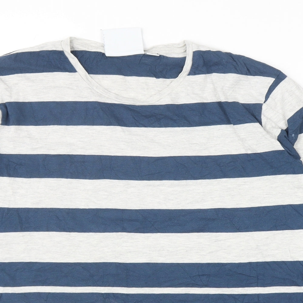 TOG24 Womens Blue Striped Cotton Basic T-Shirt Size 14 Round Neck