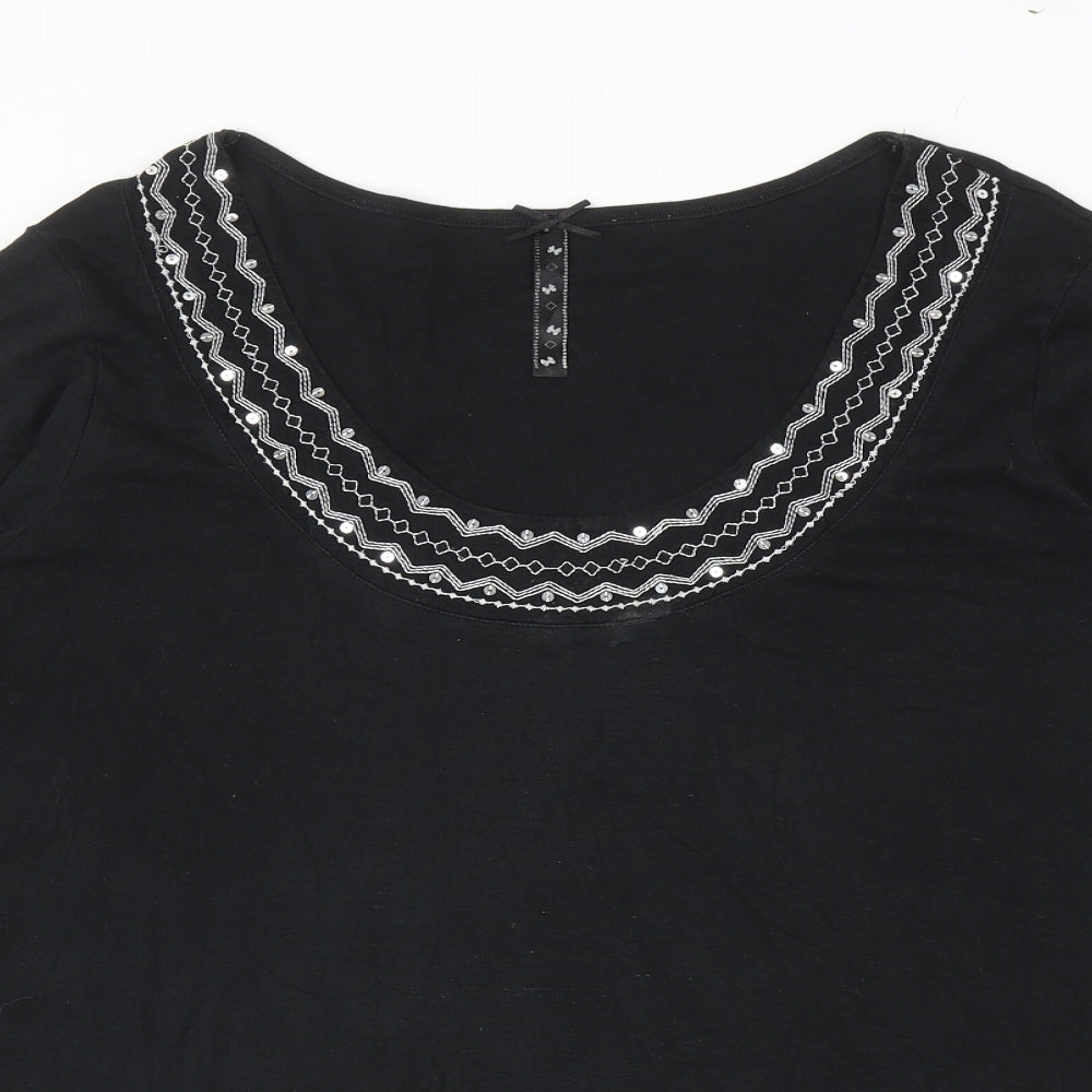 Preworn Womens Black Cotton Basic T-Shirt Size 26 Scoop Neck - Embellished Neckline