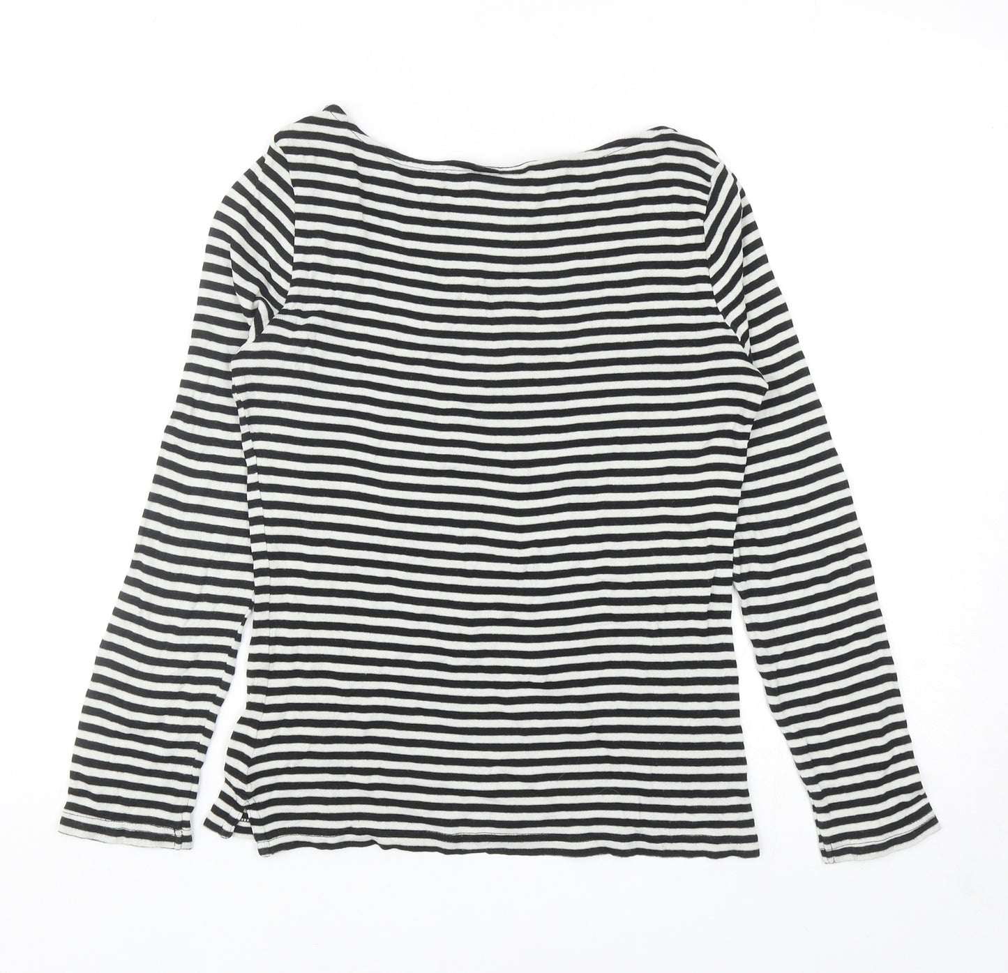 NEXT Womens Black Striped Polyester Basic T-Shirt Size 10 Boat Neck