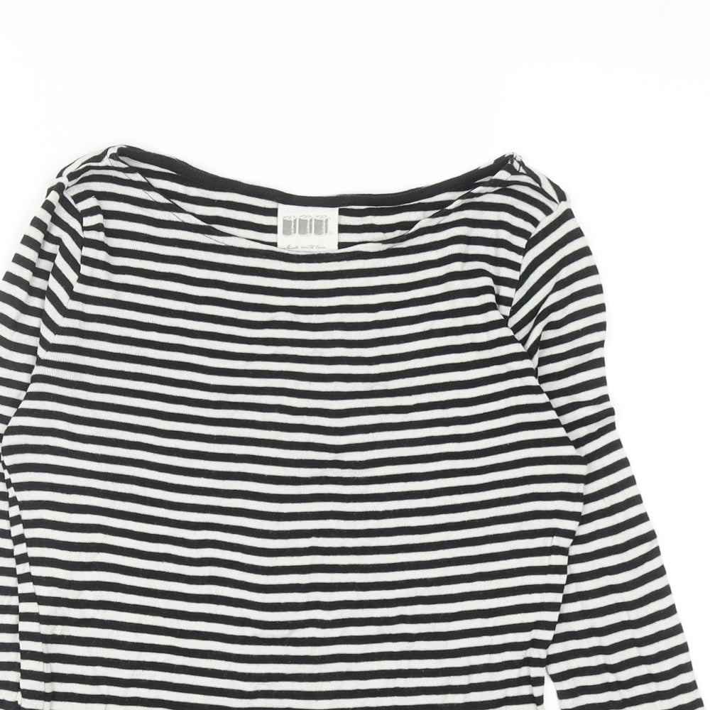 NEXT Womens Black Striped Polyester Basic T-Shirt Size 10 Boat Neck