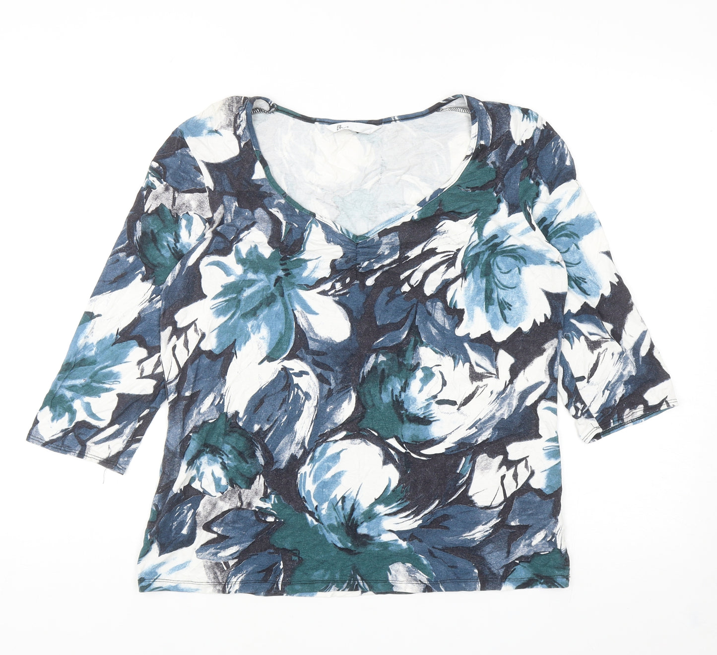 BHS Womens Multicoloured Geometric Viscose Basic T-Shirt Size 16 V-Neck