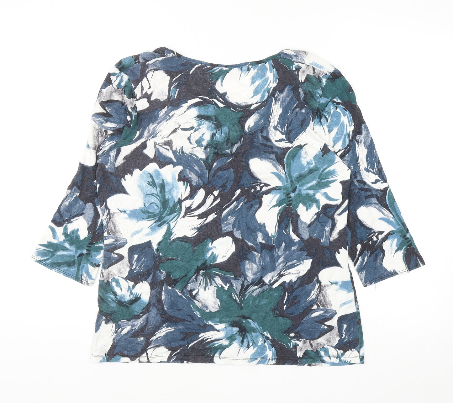 BHS Womens Multicoloured Geometric Viscose Basic T-Shirt Size 16 V-Neck