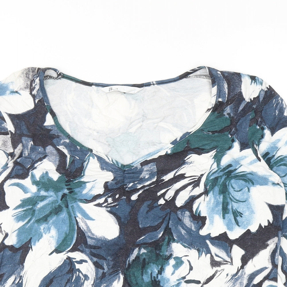 BHS Womens Multicoloured Geometric Viscose Basic T-Shirt Size 16 V-Neck