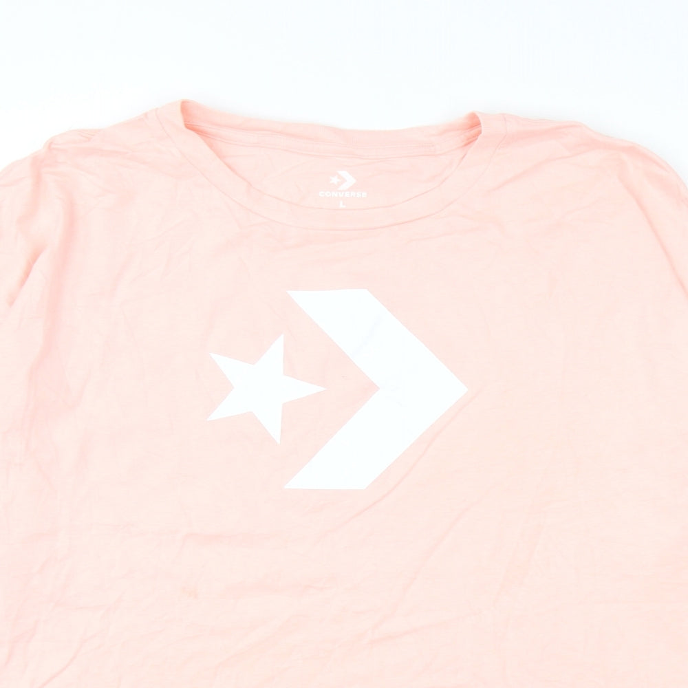 Converse Womens Pink Cotton Basic T-Shirt Size L Round Neck