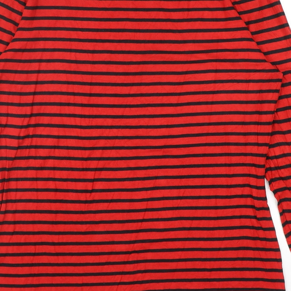 Oui Womens Red Striped Viscose Basic T-Shirt Size 14 Boat Neck