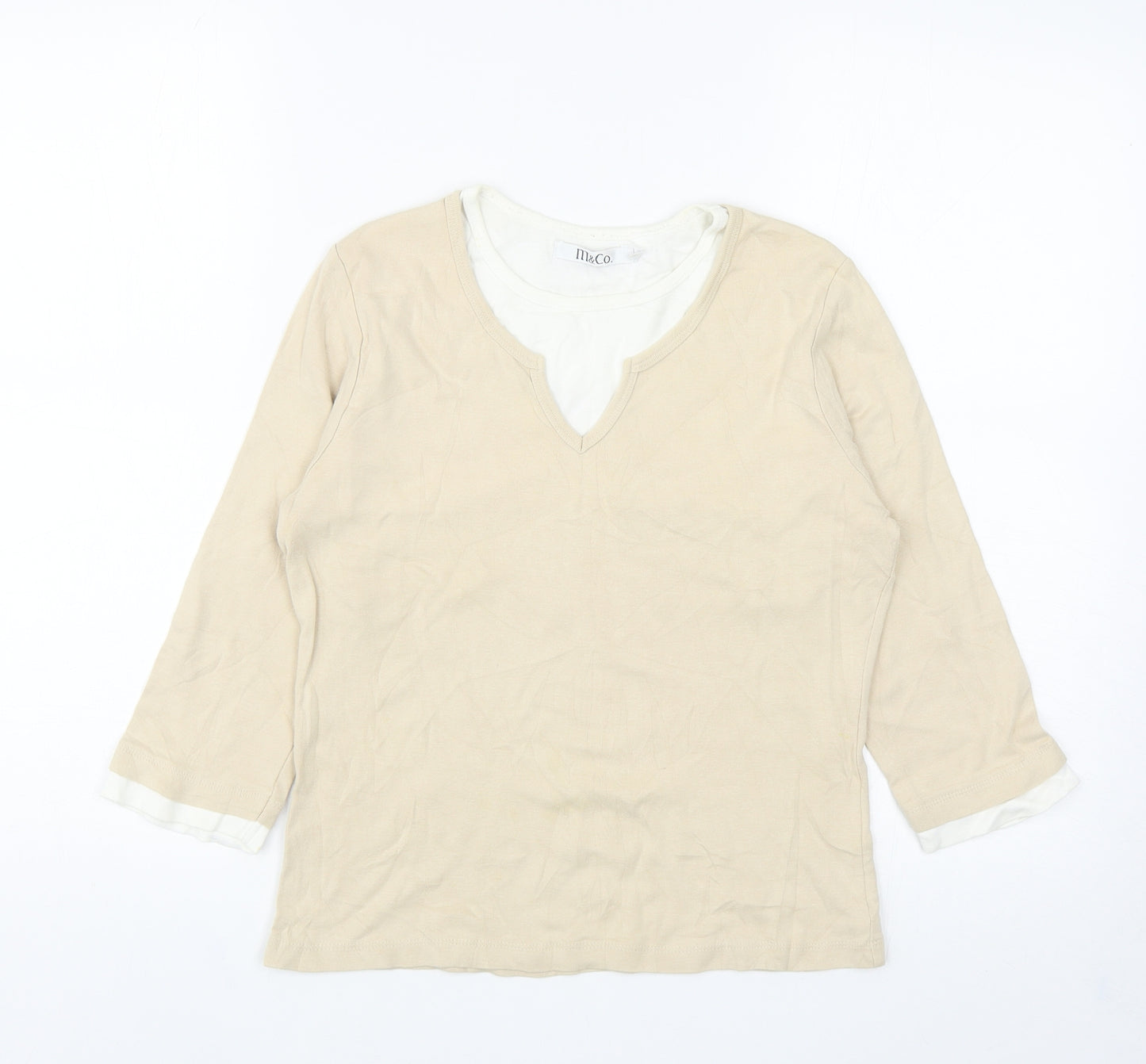 M&Co Womens Beige Cotton Basic T-Shirt Size S Round Neck