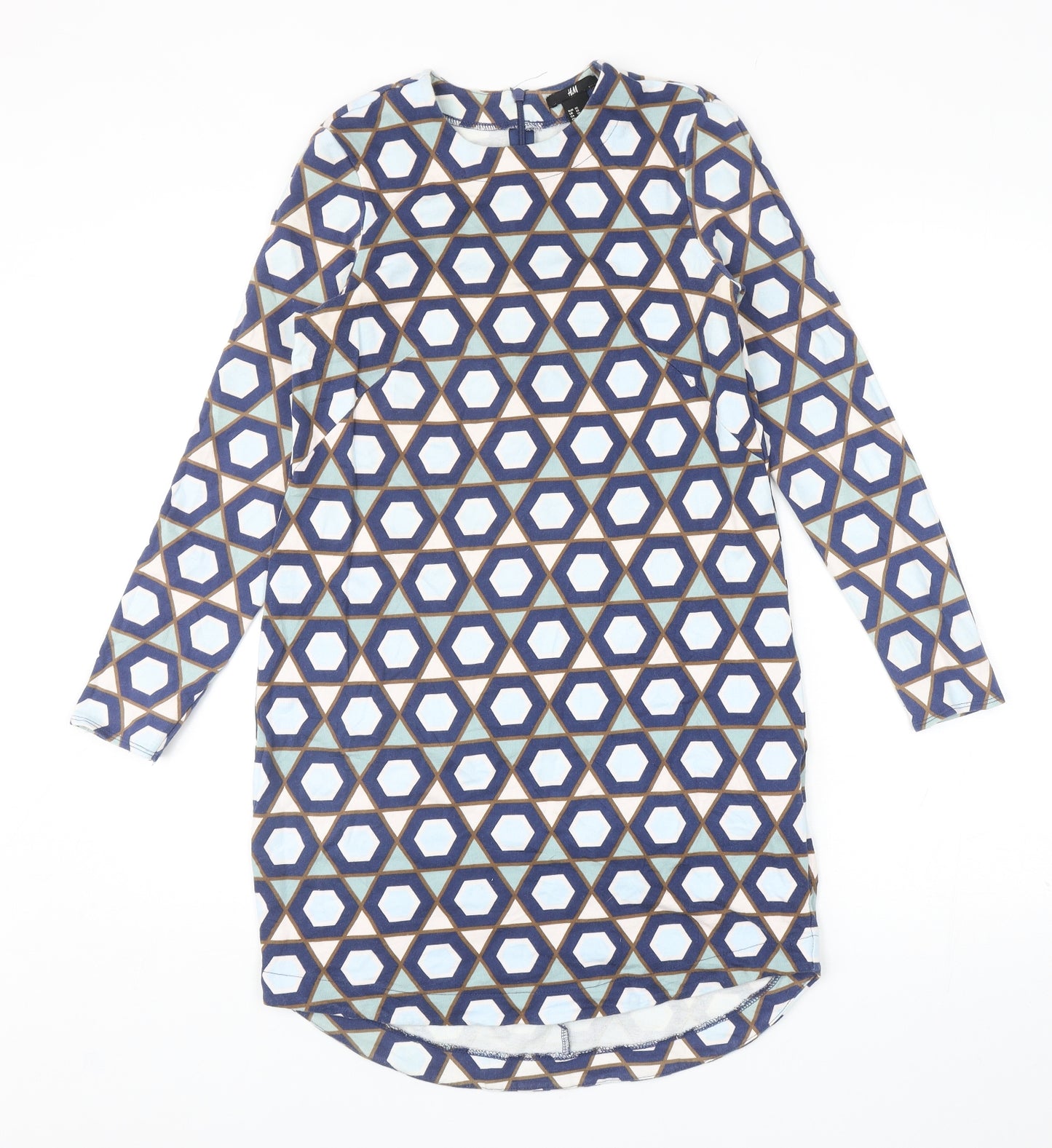 H&M Womens Multicoloured Geometric Cotton Mini Size XS Round Neck Zip