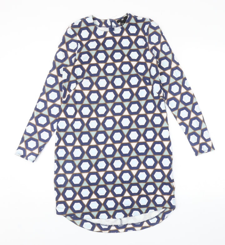 H&M Womens Multicoloured Geometric Cotton Mini Size XS Round Neck Zip