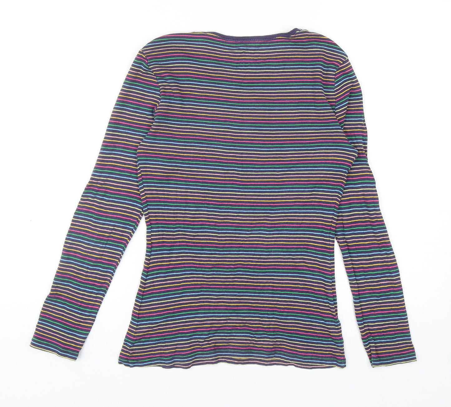 Papaya Womens Multicoloured Striped Cotton Basic T-Shirt Size 10 Boat Neck