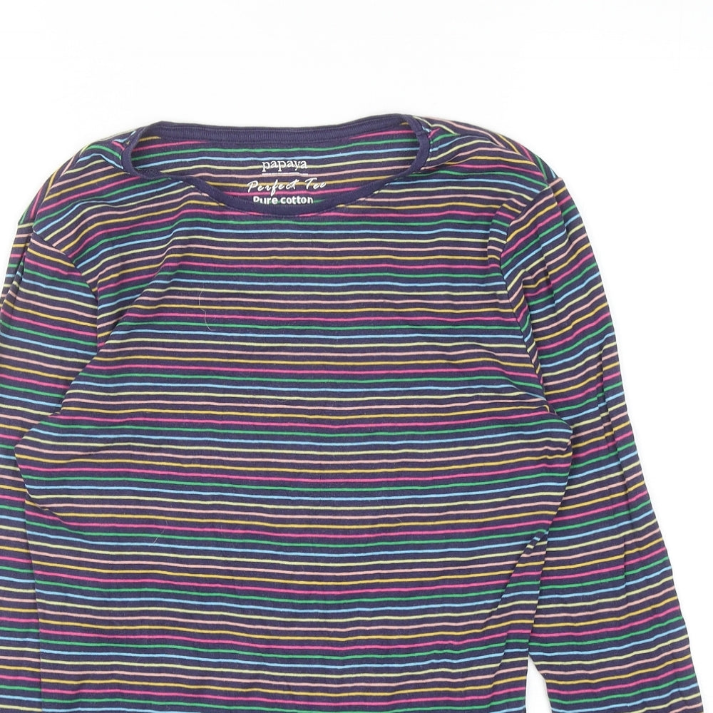 Papaya Womens Multicoloured Striped Cotton Basic T-Shirt Size 10 Boat Neck