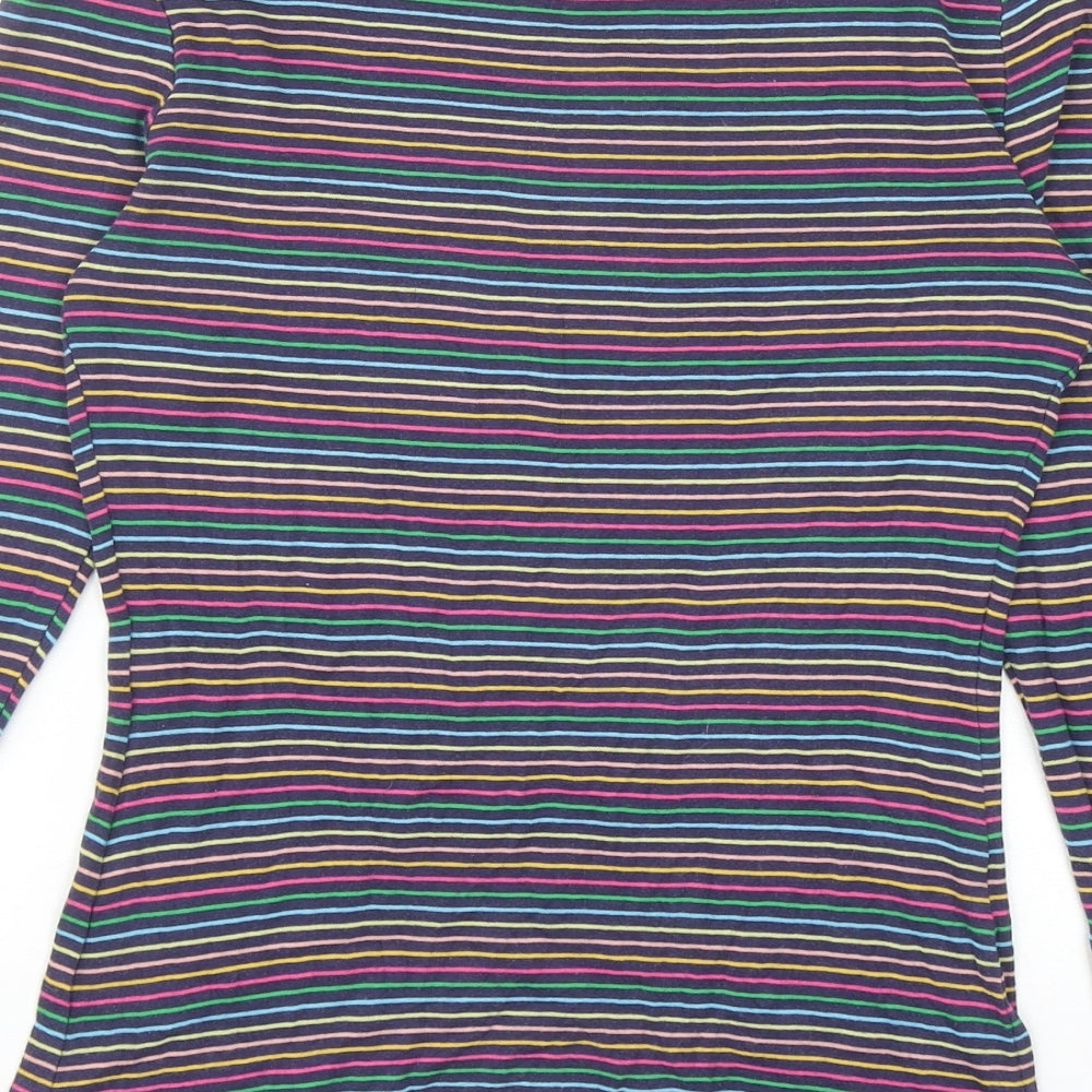 Papaya Womens Multicoloured Striped Cotton Basic T-Shirt Size 10 Boat Neck