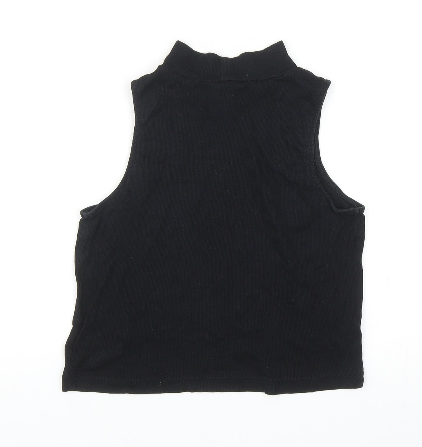 H&M Womens Black Cotton Cropped Tank Size M Mock Neck
