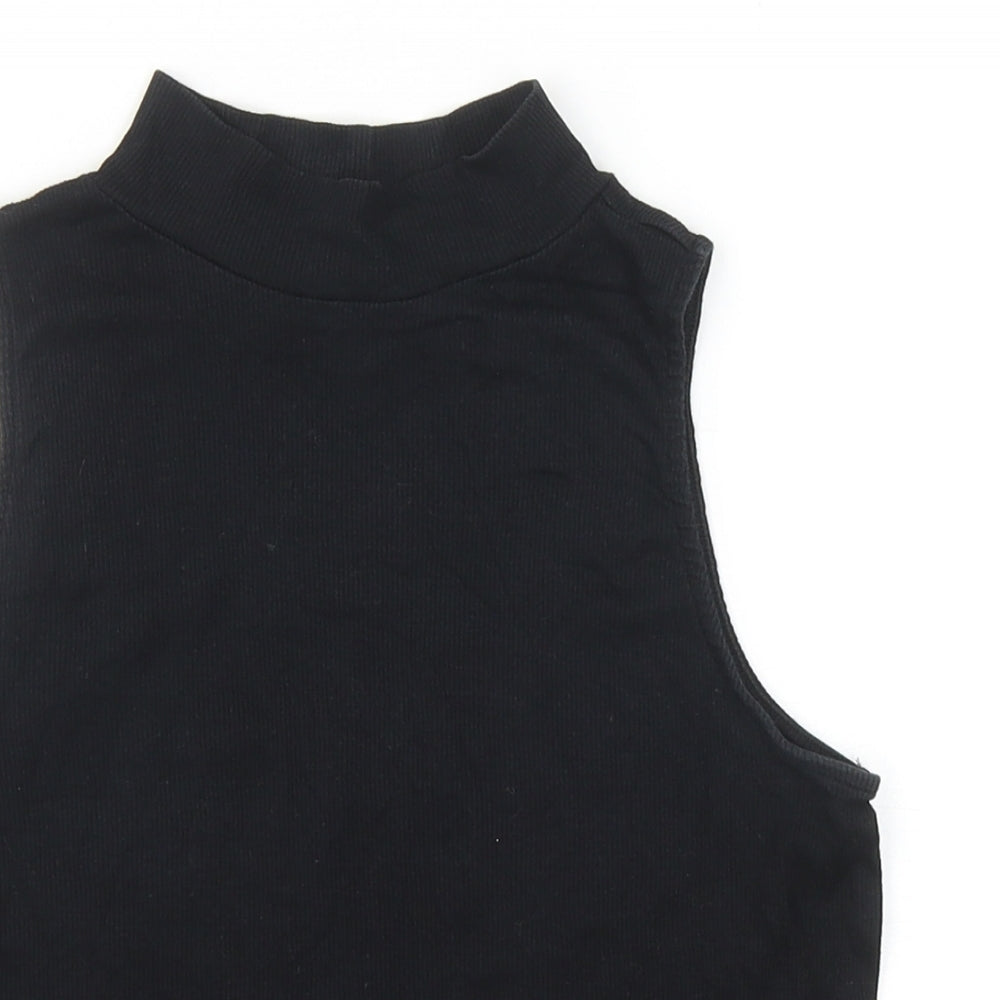 H&M Womens Black Cotton Cropped Tank Size M Mock Neck