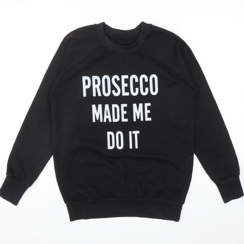 Preworn Womens Black Cotton Pullover Sweatshirt Size S Pullover - Prosecco Made Me Do It