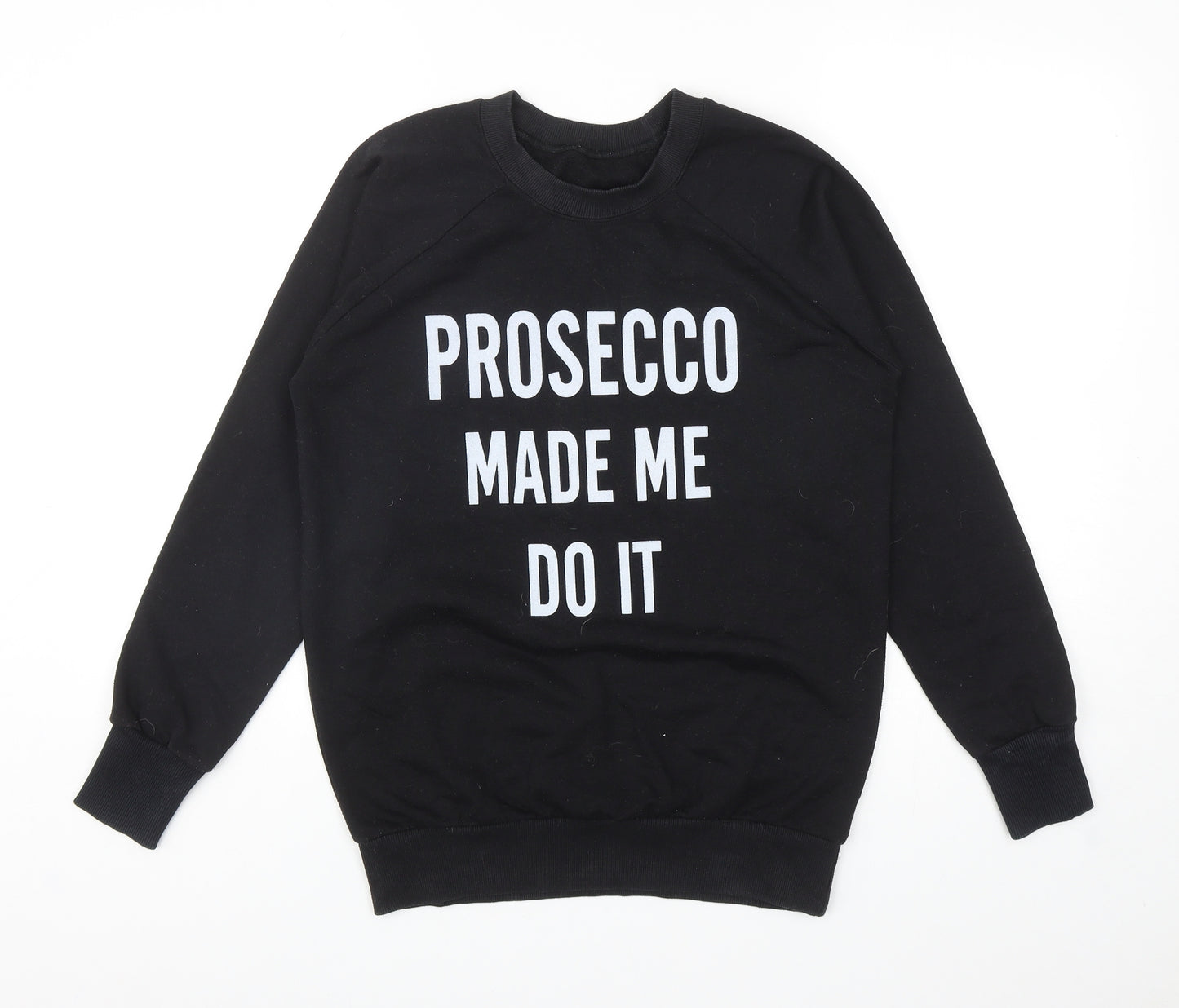 Preworn Womens Black Cotton Pullover Sweatshirt Size S Pullover - Prosecco Made Me Do It