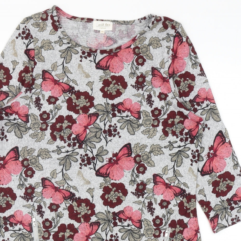 With Love Womens Multicoloured Boat Neck Floral Polyester Tunic Jumper Size 14 - Butterflies