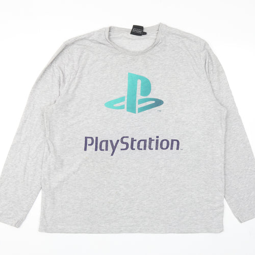Primark Mens Grey Cotton T-Shirt Size 2XL Round Neck - Playstation