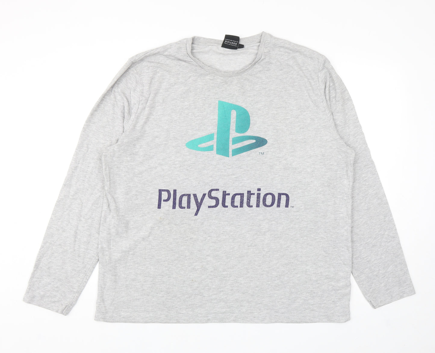 Primark Mens Grey Cotton T-Shirt Size 2XL Round Neck - Playstation