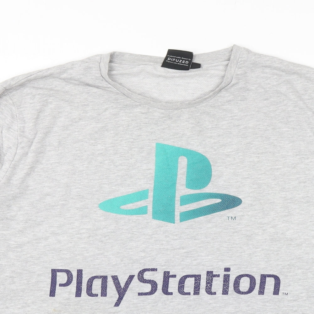 Primark Mens Grey Cotton T-Shirt Size 2XL Round Neck - Playstation