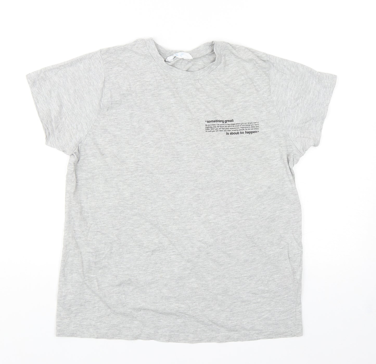 Primark Womens Grey Cotton Basic T-Shirt Size S Round Neck - Something Great Is About To Happen