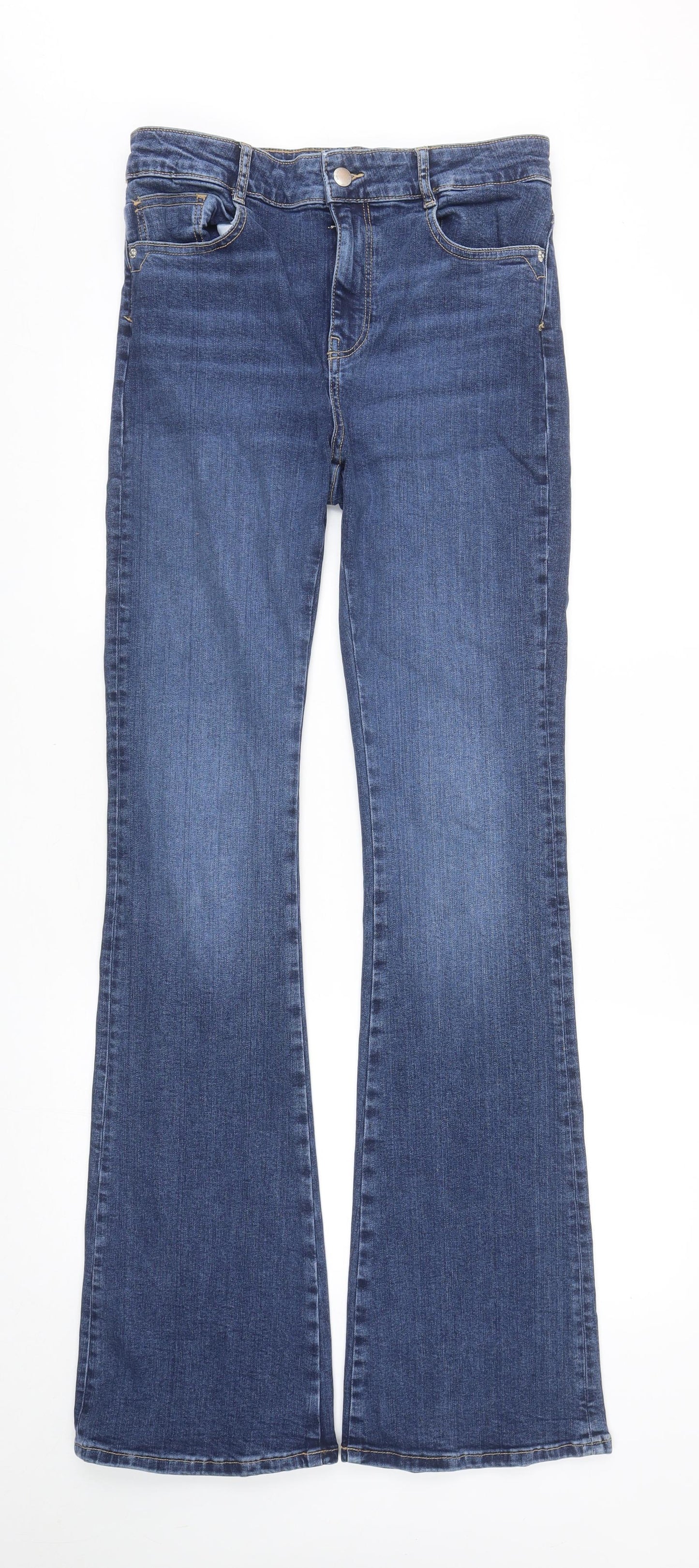 Zara Womens Blue Cotton Bootcut Jeans Size 10 L35 in Regular Zip