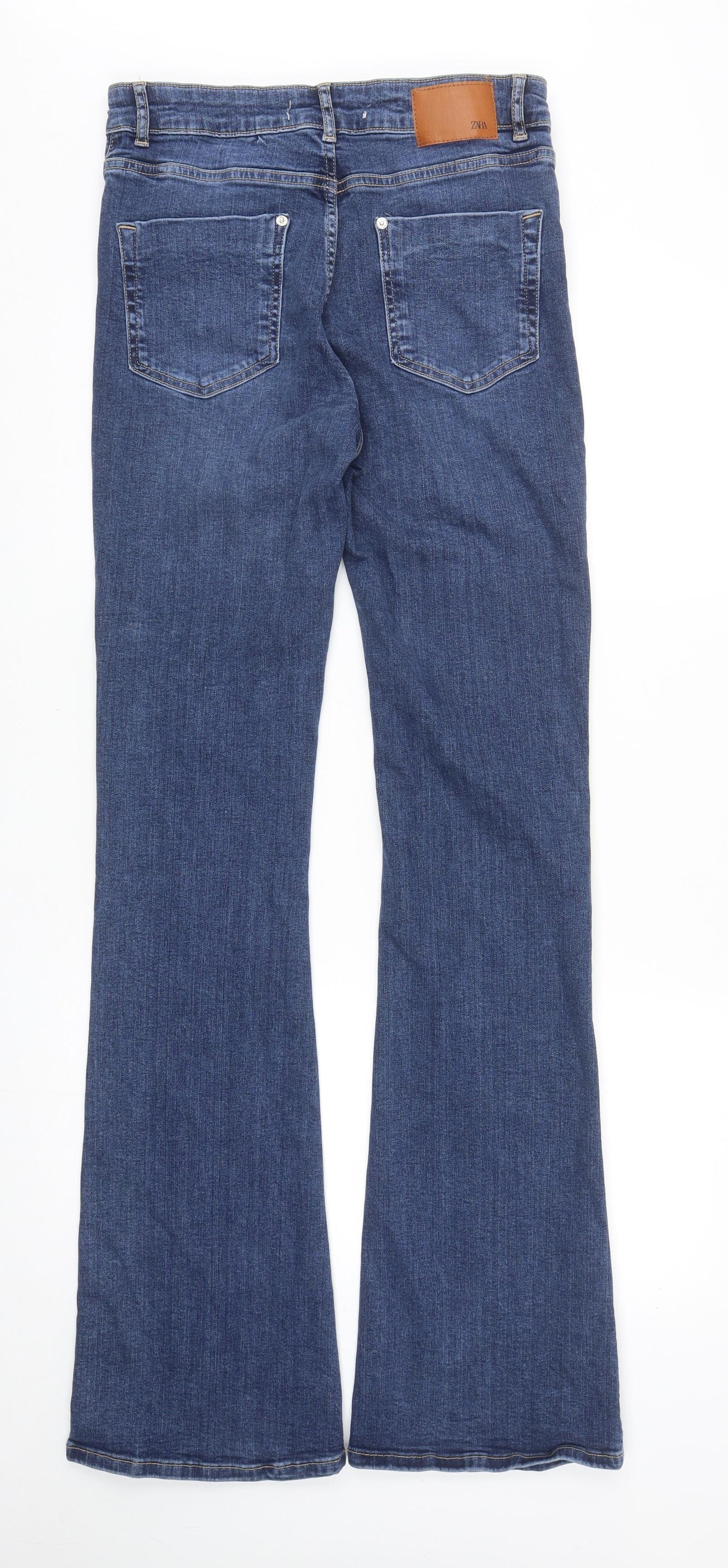 Zara Womens Blue Cotton Bootcut Jeans Size 10 L35 in Regular Zip