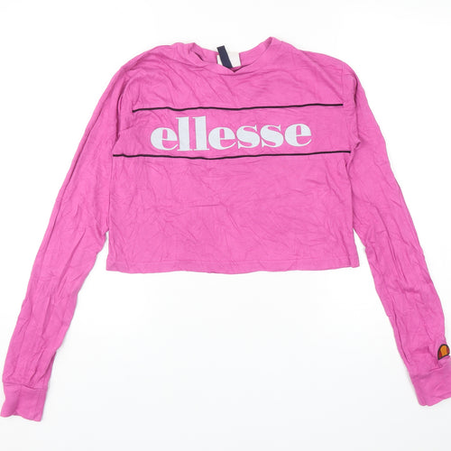 ellesse Womens Pink Cotton Cropped T-Shirt Size 4 Round Neck