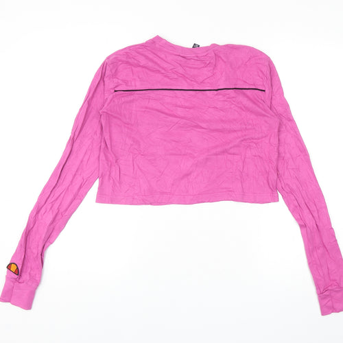 ellesse Womens Pink Cotton Cropped T-Shirt Size 4 Round Neck
