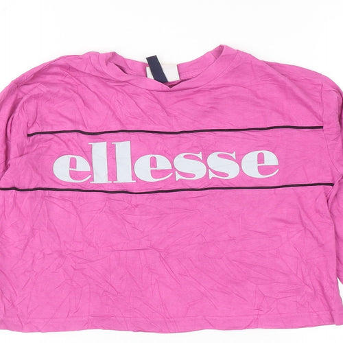 ellesse Womens Pink Cotton Cropped T-Shirt Size 4 Round Neck