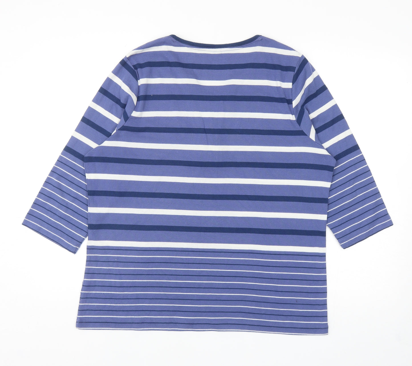 Preworn Womens Blue Striped Cotton Basic T-Shirt Size L V-Neck