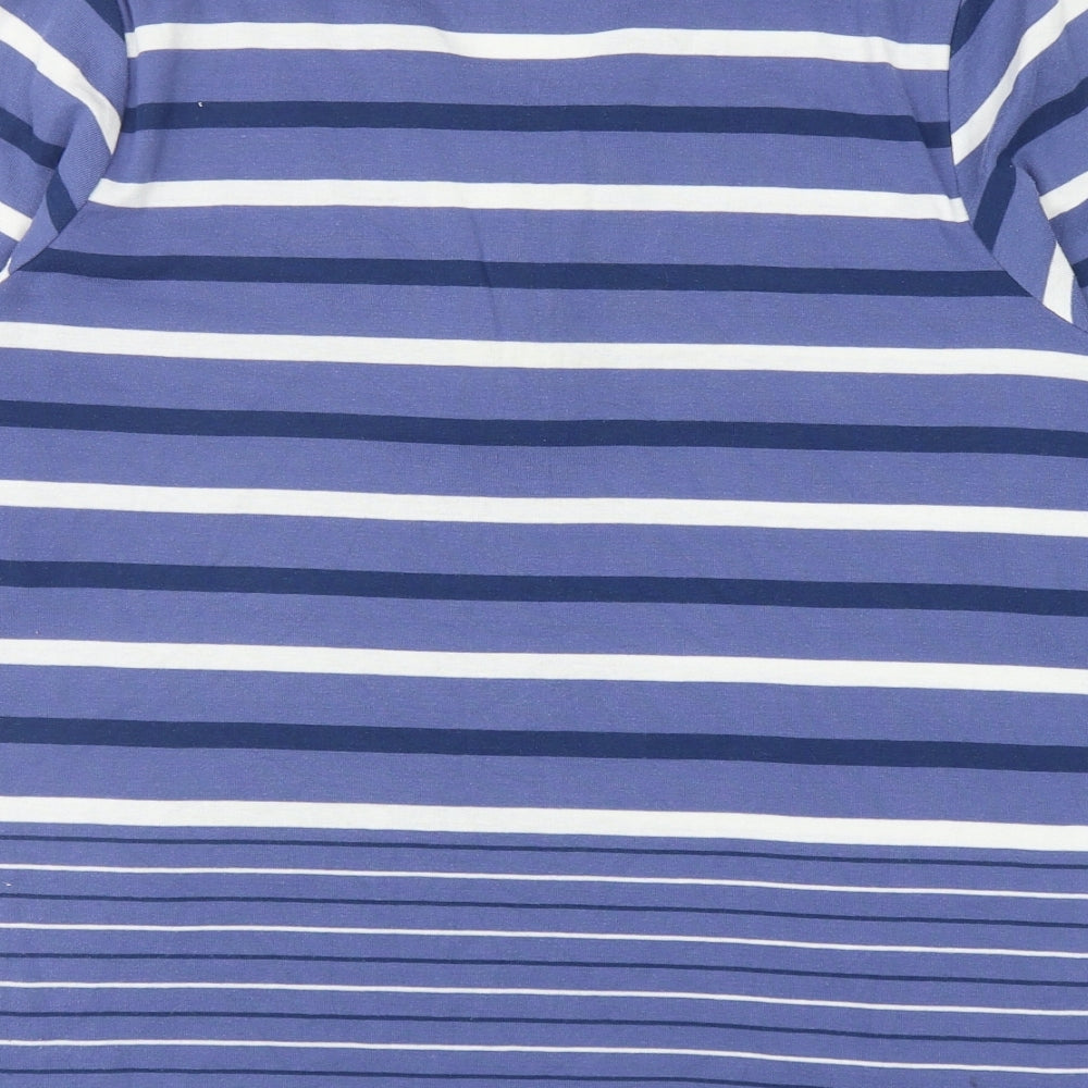 Preworn Womens Blue Striped Cotton Basic T-Shirt Size L V-Neck