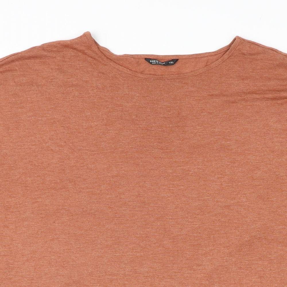 SheIn Womens Orange Polyester Basic T-Shirt Size XL Boat Neck