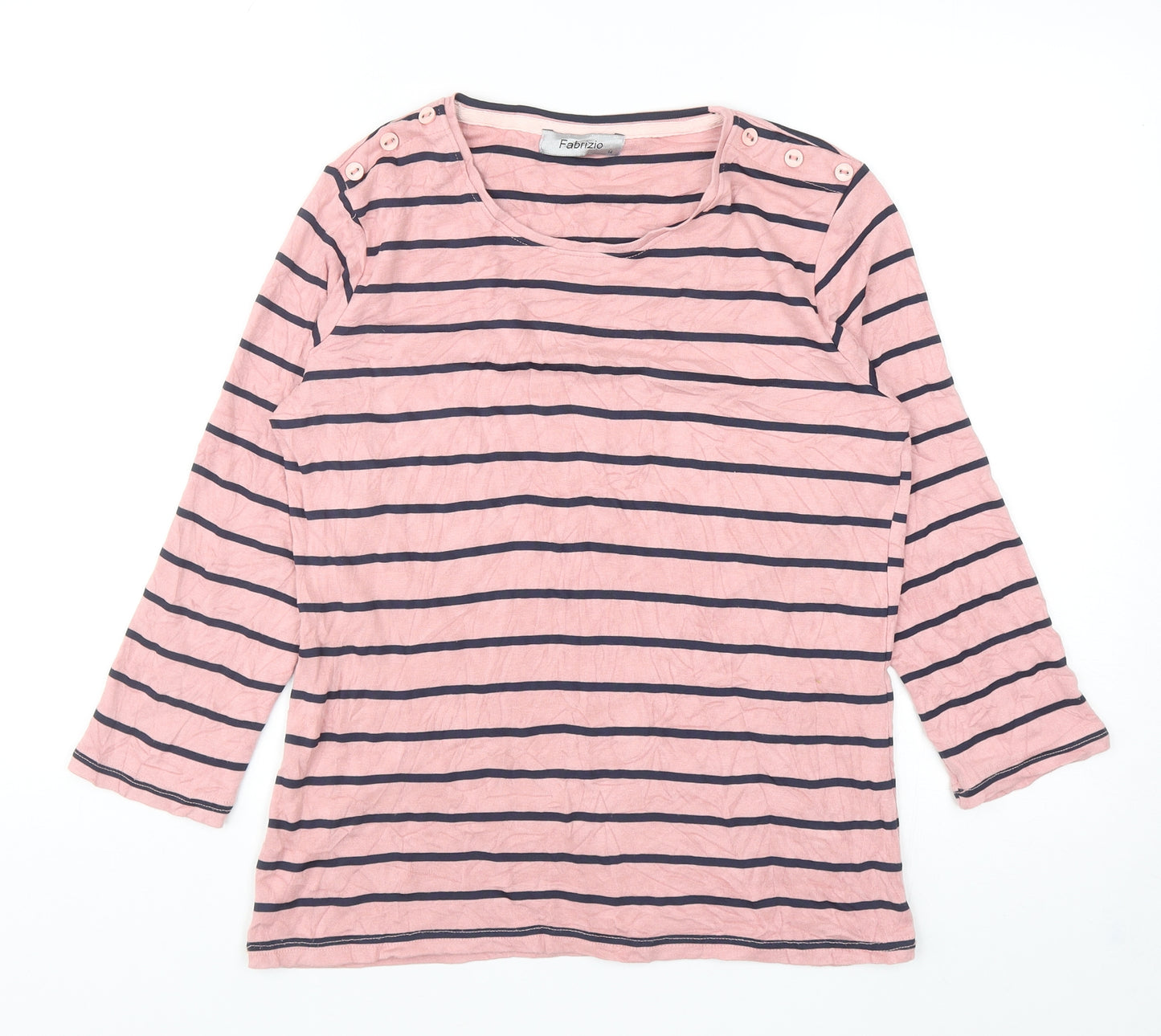 Fabrizio Womens Pink Striped Viscose Basic T-Shirt Size 14 Round Neck