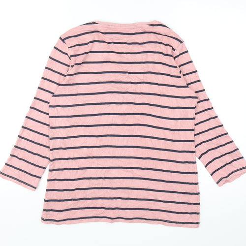 Fabrizio Womens Pink Striped Viscose Basic T-Shirt Size 14 Round Neck