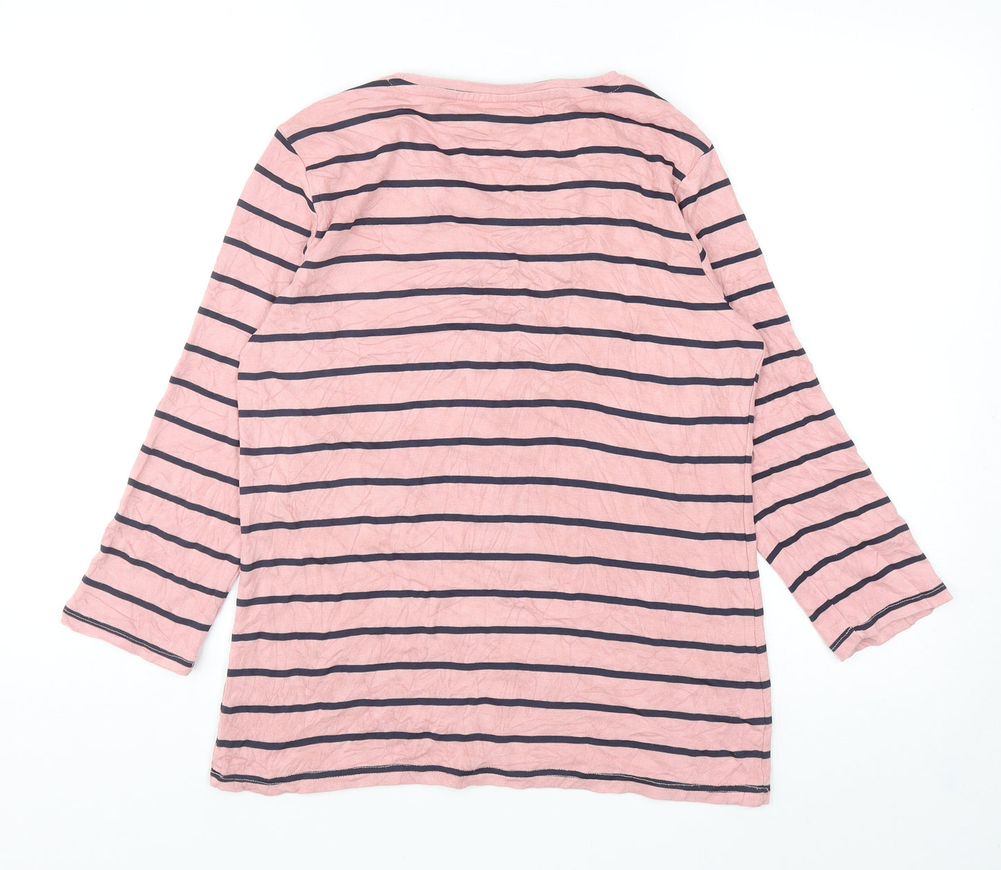 Fabrizio Womens Pink Striped Viscose Basic T-Shirt Size 14 Round Neck