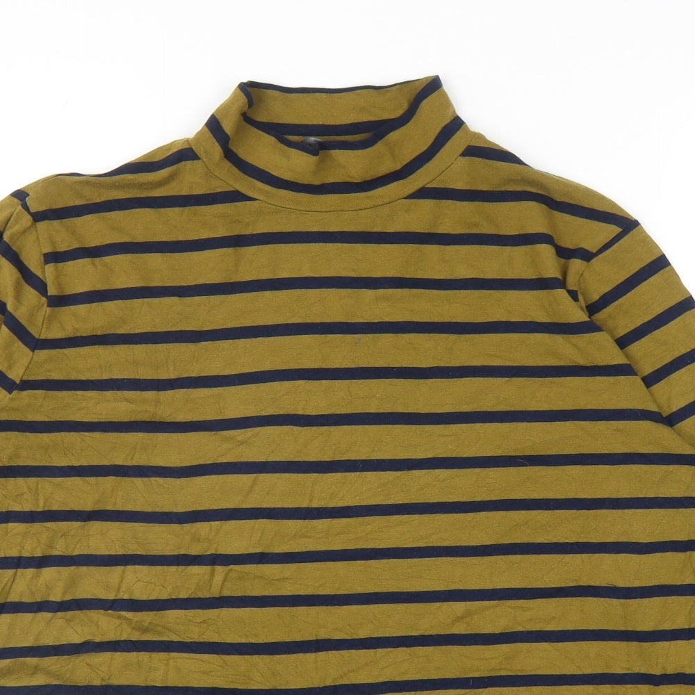 Marks and Spencer Womens Green Striped Cotton Basic T-Shirt Size 20 Mock Neck