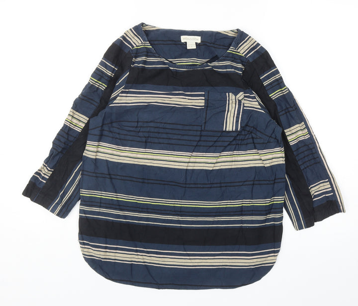 Monsoon Womens Multicoloured Striped Cotton Basic Blouse Size 10 Boat Neck