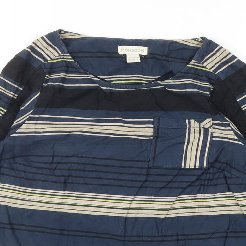 Monsoon Womens Multicoloured Striped Cotton Basic Blouse Size 10 Boat Neck