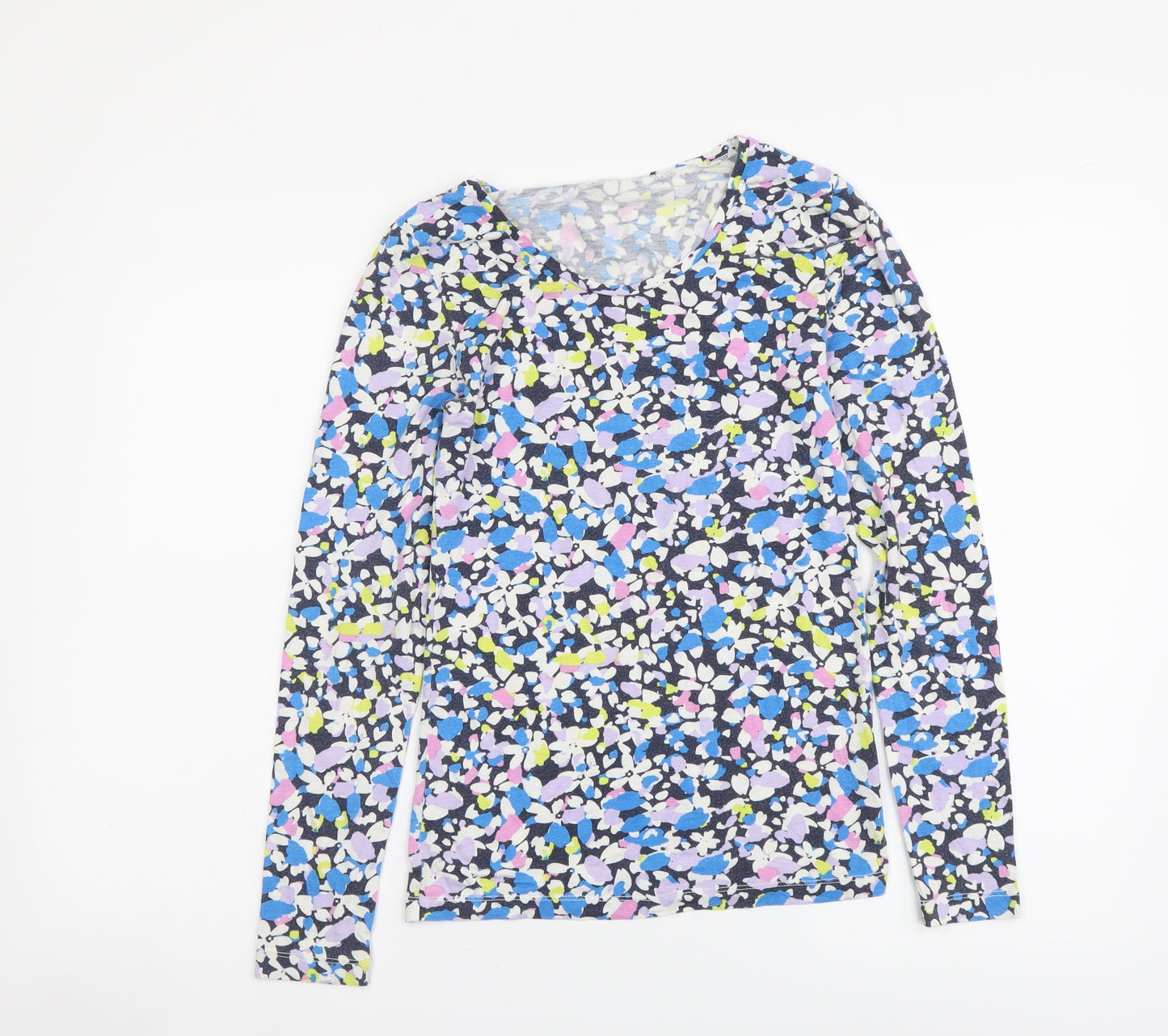 Marks and Spencer Womens Multicoloured Floral Viscose Basic T-Shirt Size 12 Round Neck