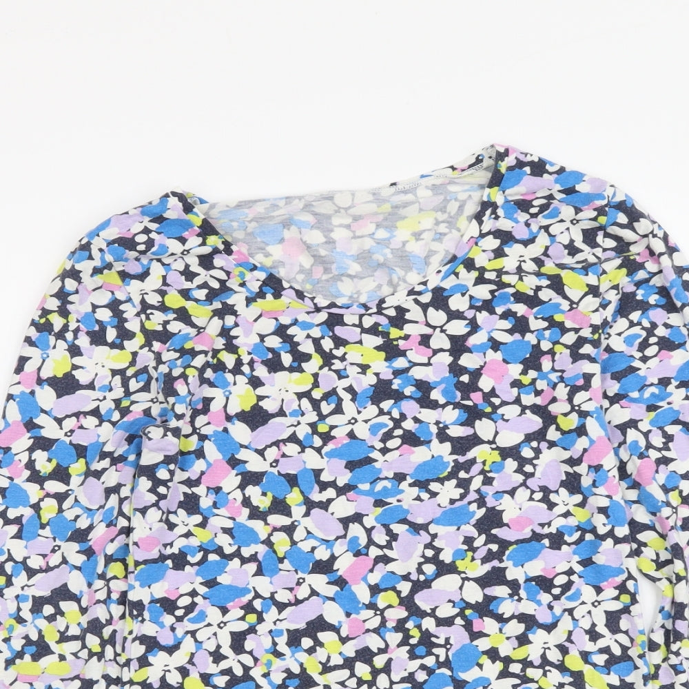 Marks and Spencer Womens Multicoloured Floral Viscose Basic T-Shirt Size 12 Round Neck