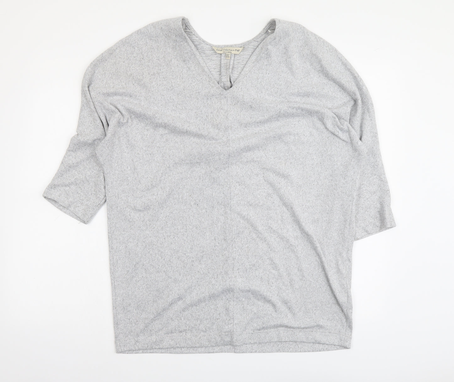 F&F Womens Grey V-Neck Polyester Tunic Jumper Size 10