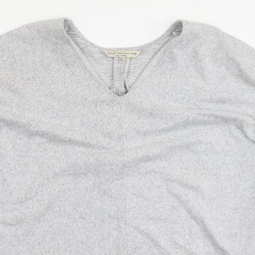 F&F Womens Grey V-Neck Polyester Tunic Jumper Size 10