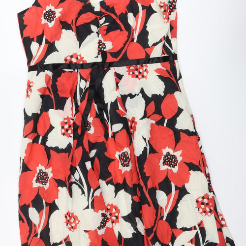 RJR.John Rocha Womens Multicoloured Floral Cotton A-Line Size 16 V-Neck Zip