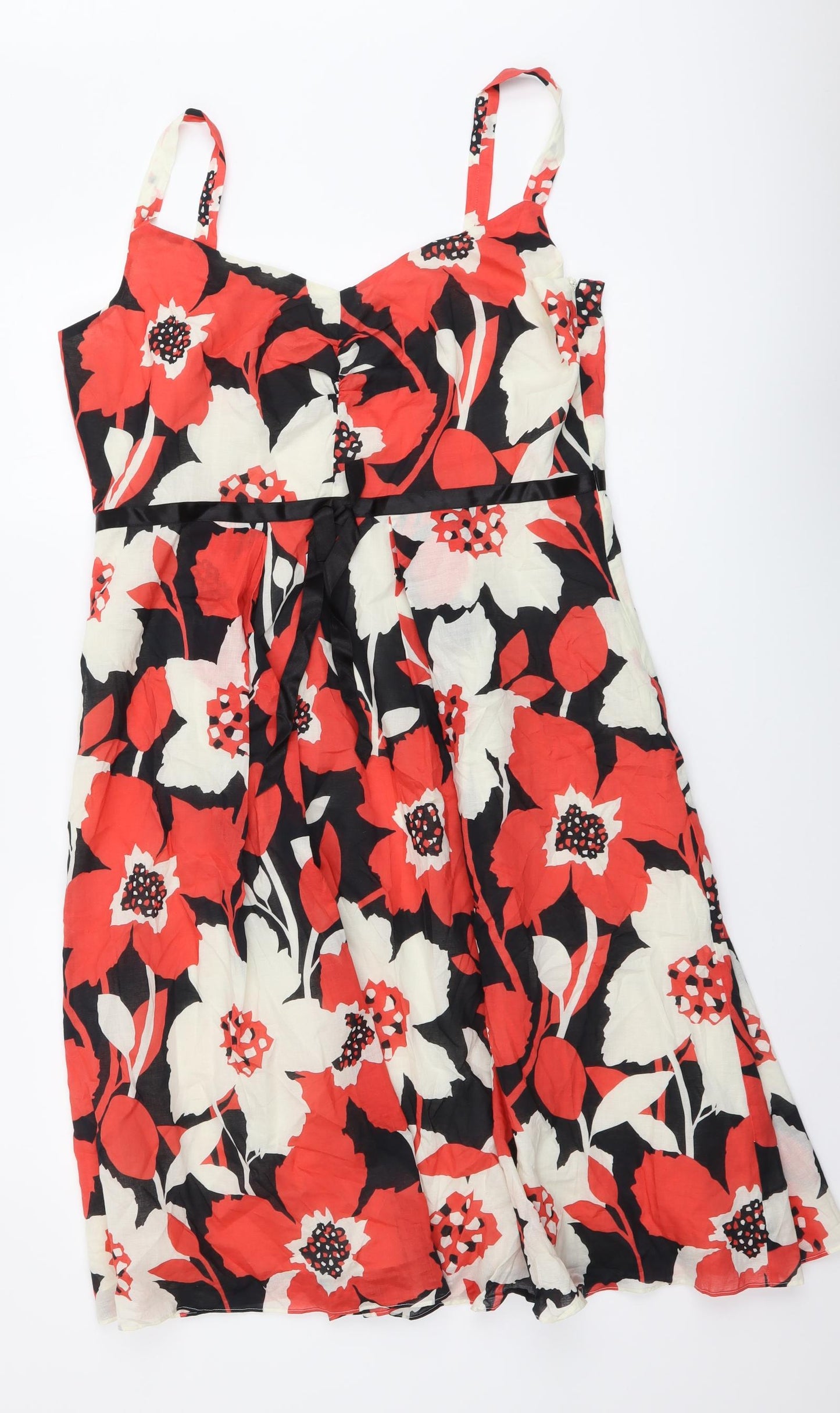 RJR.John Rocha Womens Multicoloured Floral Cotton A-Line Size 16 V-Neck Zip