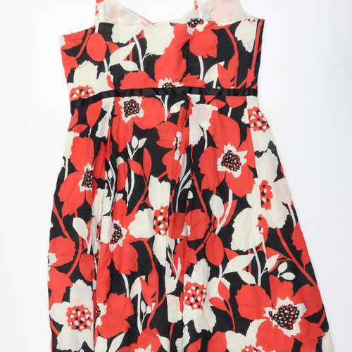 RJR.John Rocha Womens Multicoloured Floral Cotton A-Line Size 16 V-Neck Zip